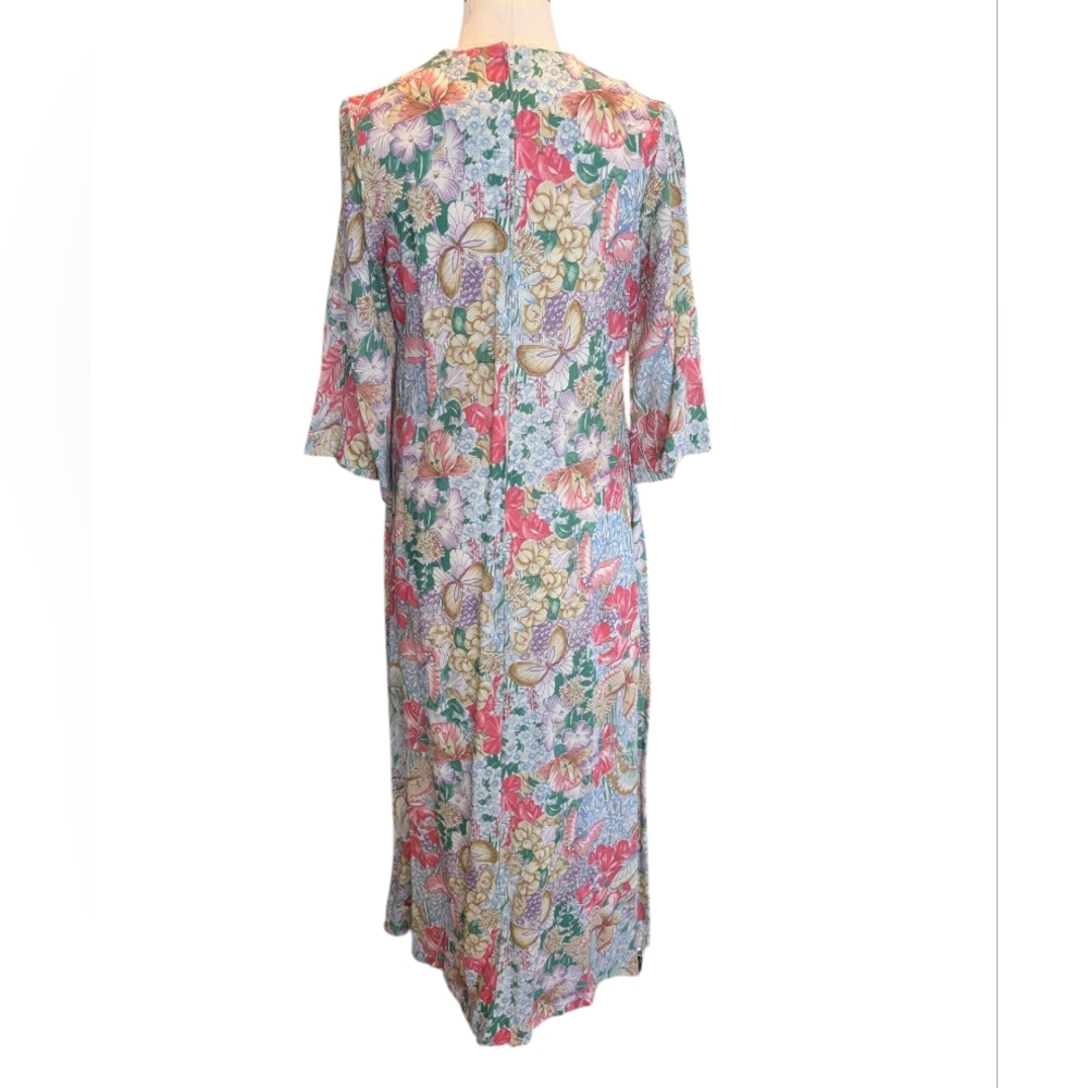 Loungewear By Tiffany 70s Empire Waist Prairie Butterfly Gardens. 11/12. Medium - Picture 13 of 16